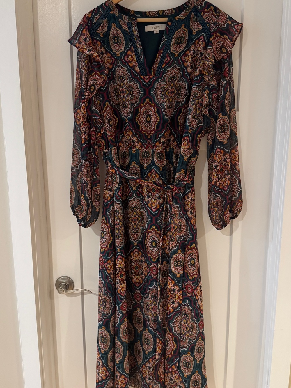 LOFT Green Medalion Multicolor Midi Dress